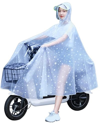 Women Full Body Long Scooter Raincoats for Adults Reusable, Waterproof Rain Poncho, Electric Scooter Rain Poncho, Women's Transparent Cycling Raincoat for Electric Bike, Snowflake White 4XL