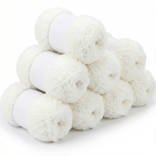 Lighterday Fluffy Yarn Set of 8×50g Chunky Yarn for Hand Knitting,Thick Fluffy Wool,Soft Chunky Wool for Crochet Blankets Scarves Hats Toys DIY Projects (8 Pack White)