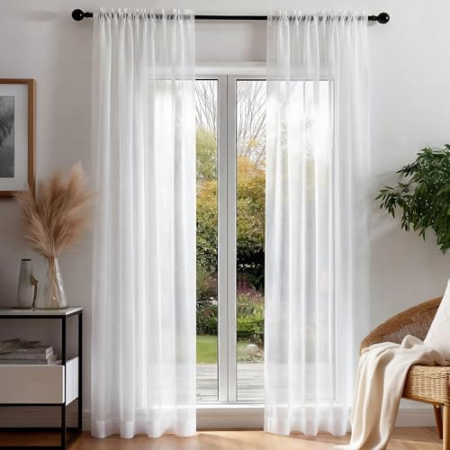 Deconovo Tende per Interni Moderne in Voile Bianco – Set di 2 Tende Trasparenti 90x240 CM, Leggere e Decorative, per Finestre e Porte Interne, Ideali per Camera da Letto e Soggiorno