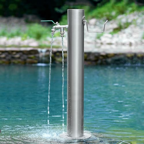 Stainless Steel Outdoor Garden Water Column - Freestanding Fountain With Hose Hanger Stand, Floor Mounted Tap Enhance Your Space This Elegant Fountain,groundwaterinlet