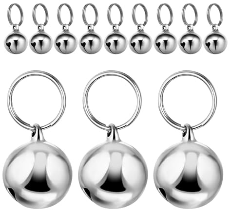 EXAOMBLE 12 Pezzi Campanellini per di Animali Domestici in Metallo Argento 18Mm Ciondoli a Campanella per e Gatti Accessori Decorativi Antifurto per e Sicurezza Durante Passeggiate