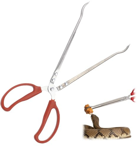 38 cm Stainless Steel Tongs, Reptile Feeder Clip, Anti-Slip Snake Feeding Tongs with Curved and Toothed Grip, Extra Long Garbage Picking Tool, Safe Catching Tool for Tortoise Lizard Frog Spider