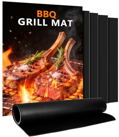 Esterilla para barbacoa de gas, juego de 5 alfombrillas de teflón, antiadherente, alfombrilla para hornear (50 x 40 cm), reutilizables para barbacoa de gas, papel de horno mejorado PFOA-Fre