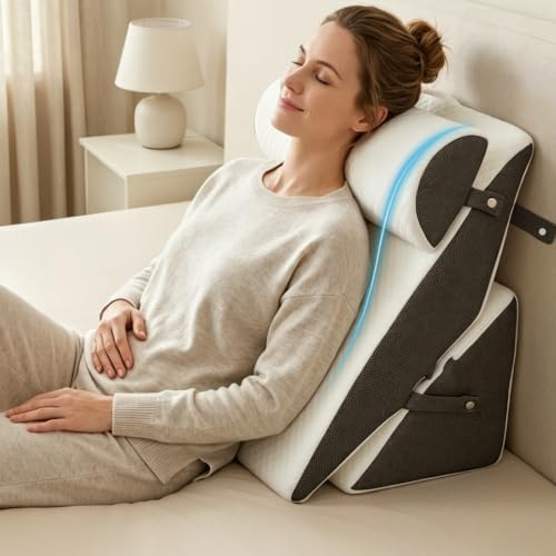Bed Wedge Pillow, 3-in-1 Ergonomic Foam Bed Back Support for Sitting Up