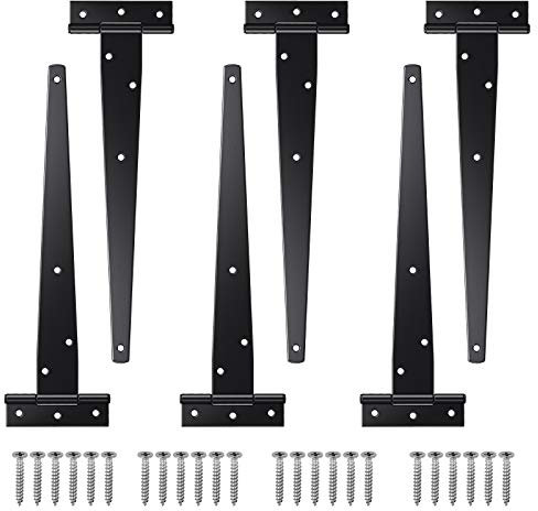 Justech 6pcs 10 Charnières en T Super Heavy-Duty T-Hinge Barn Charnière de Porte T-Pentures de Fer pour Fenêtre Quincaillerie Volet Évent