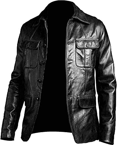 Chaqueta de cuero de piel de oveja para hombre - estilo casual cuello camisa para hombre chaqueta de cuero - negro - Medium