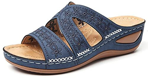 Syfinee Damsandaler, kilklack öppen tå sandaler, ortopediska bågstöd sandaler sommar tjocka plattformssandaler kvinnor broderade sandaler
