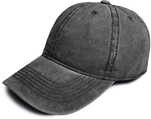 TOSKATOK® Mens Boys Cotton Classic Adjustable Stonewash Peaked Baseball Cap Hat-1 Charcoal