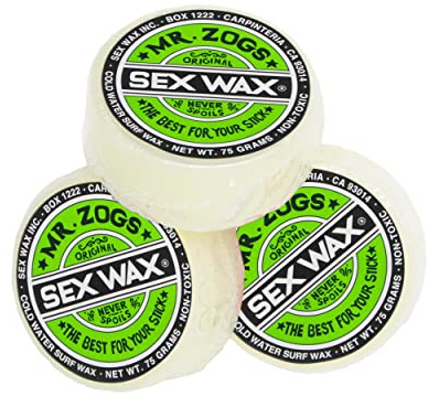 Sex Wax Surfboard Wax & Go Surf Sticker, 3 Pack, Coconut Scent, Cold Water Formula