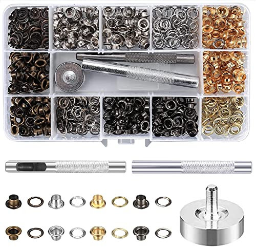 Rairsky 200 Pezzi Occhiellatrice per Teloni Occhielli Rondelle, 5mm Grommet Kit in Metallo Strumento per Borse pinza Punzone per Tessuto, Pelle