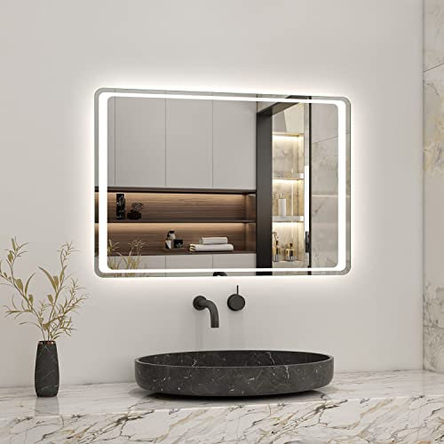 Biubiubath Bathroom Mirror with LED Lights and Demister 700x500mm Motion Sensor Switch Wall Mounted Bathroom Mirrors with Lights Vertical or Horizontal IP44 Rated