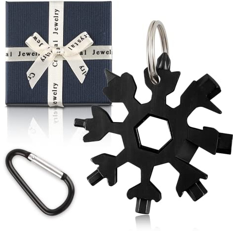 Schneeflocke Multitool, Schneeflocken Multifunktionswerkzeug, 18-in-1 Multifunctional Snowflake Tool, Tragbare Schlüsselanhänger Schneeflocke für Draussen Abenteuer Camping (black)