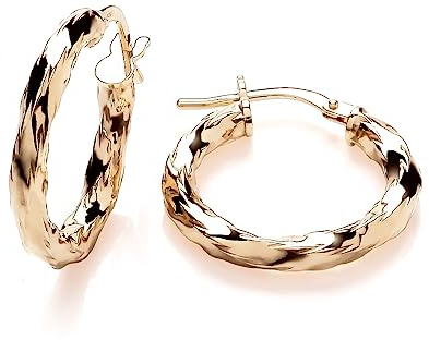 9ct Yellow Gold on Silver Diamond Cut Twist Hoop Creole Earrings - 20mm Diameter
