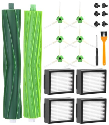 Ersatzteile Zubehör für irobot roomba E&I&J Serie, i7+ i3 i3+ i4 i4+ i6 i6+ j7 j7+ i8 i8+ E5 E6 E7 Saugroboter Bürsten Ersatzteile, 1 Satz Gummibürsten, 4 Hochleistungsfilter, 6 Seitenbürsten