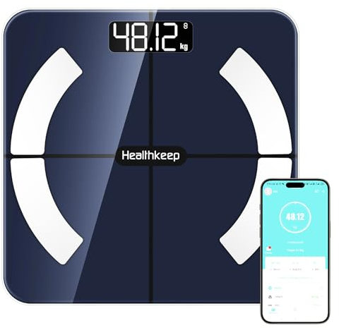 Körperfettwaage, Digitale Personenwaagen mit APP, Bluetooth Waage für Körperfett, BMI, Gewicht, Muskelmasse, Wasser, Protein, Skelettmuskel, Knochengewicht, BMR, usw.