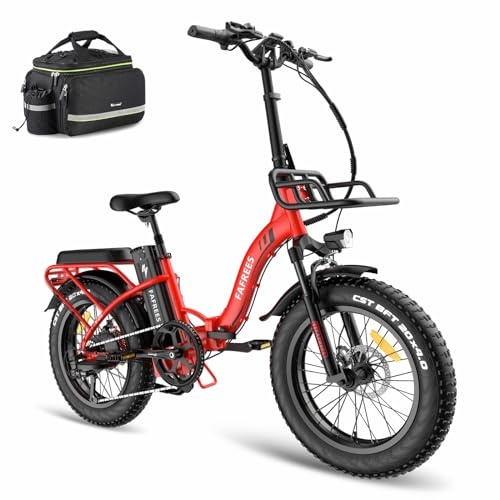 Fafrees F20 MAX Electric Bikes, 20 * 4.0inch Fatbike Fold Electric Bicycle, 48V 22.5Ah Battery Ebike, Range 90-150KM, Front Basket, Electric Mountain Bike for Adults, Red