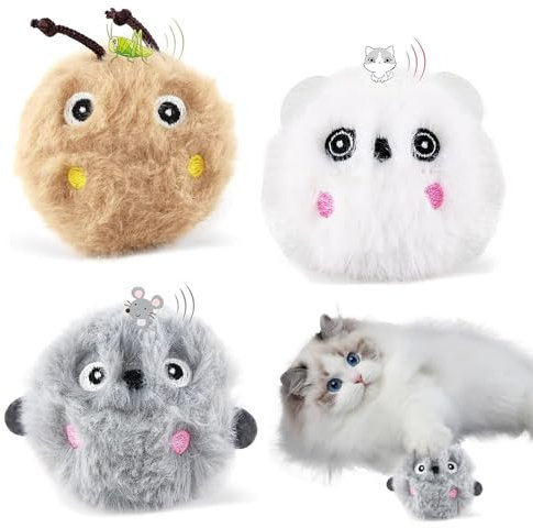 Katzenbälle,Interaktives Katzenspielzeug Ball,3 Farben Katzenspielzeug Ball mit Sound,Plüsch Katzenbälle,katzenspielzeug Set,Katzenball elektrisch,mit lebensechte Tiergeräusche für Katze