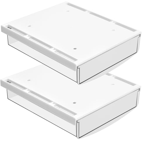 2 Pezzi Cassetti Sotto Scrivania, 21x18x5,4 cm Cassetto Autoadesivo per Scrivania, Sotto La Scrivania Cassetto Organizer per Ufficio Scuola Casa (Bianco)