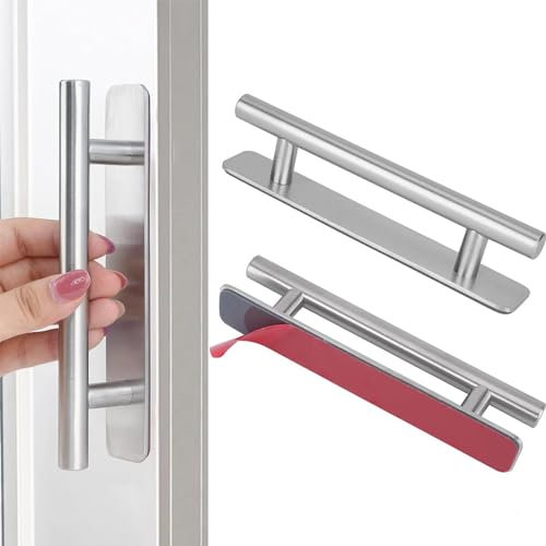 Genossen Selbstklebende Möbelgriffe, 2 Stück Türgriffe, Edelstahl Schrankgriffe, Schubladengriffe, Ohne Bohren Griffe für Kleiderschrank, Küche, Schiebetür, Balkontür, 128mm, Silber (128mm)