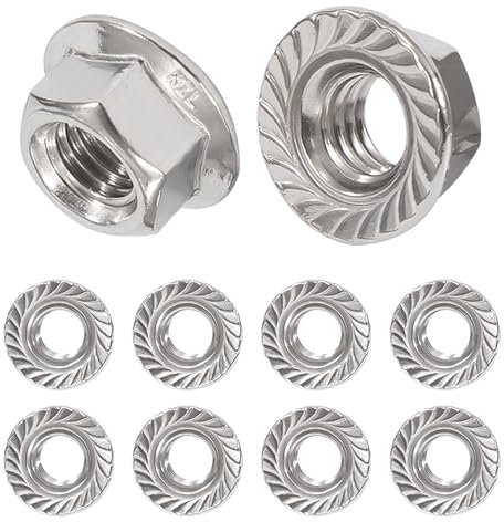 QIMEI-SHOP Tuercas con brida M10 hexagonales de acero inoxidable – Tuercas autoblocantes con brida y dentado DIN 6923 – 10 unidades