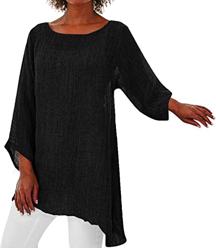 Uwdiohq Camicia Notte Pile Camicetta Ampia da Donna a Maniche Lunghe con Orlo Irregolare in Lino, Taglie Forti, Top a Tunica da Donna Biancheria Bluse Eleganti Particolari