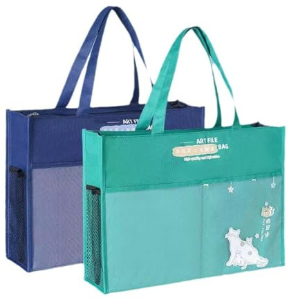 Shulaner A3 Portfolio Case Bag Art Folder with Zipper and Handle, Large Oxford Bag Artwork Storage Container for Drawing Sketch Photography Poster Files Document (Blue + Green, A3)