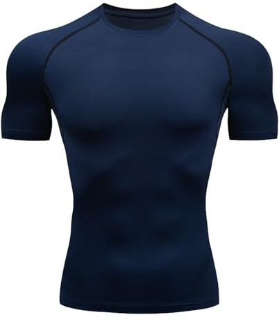 Towintec Men's Compression Shirts Workout Sports Short Sleeve Running Tops Cool Dry Tight T-Shirt Baselayer Gym Undershirts Navyblue