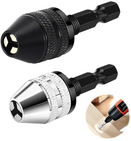 2pcs Keyless Drill Chuck Conversion Tool Adapter 0.3-6.5mm, 1/4 Inch Hex Shank Keyless Drill Chuck Quick Change Converter Screwdriver Driver Adapter for Micro Bit Adapter Air Screw Driver Manul Drill
