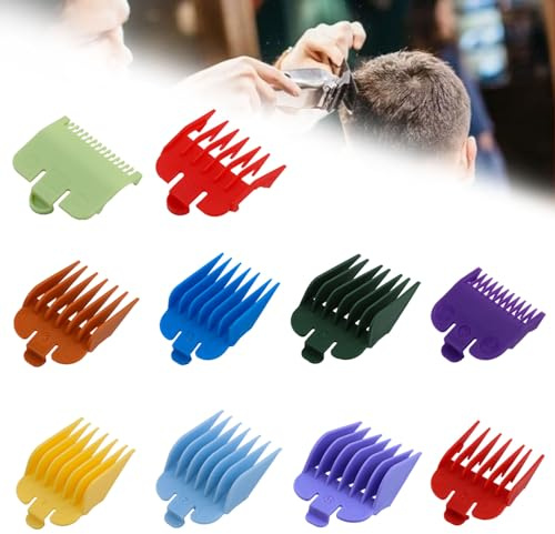 10 Piezas Accesorios de Peines de Límite con Cepillo de Polvo, Juego de Guías de Peine para Cortapelos, Protectores de Cortapelos de Colores para Mayoría de Recortadoras