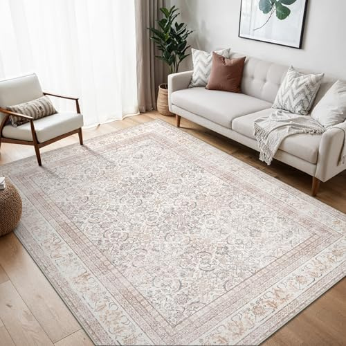 BEIMO Tappeto Salotto Vintage, Tappeti Ingresso Interno, Tappeto Antiscivolo Lavabile, Grandi Tappeti Salotto Pelo Corto per Cucina, Camera Da Letto, Ufficio, Rosato, 200x290cm