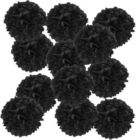 PATIKIL Pompons en Papier Soie 15cm x 15cm, Kit de 12 Boules Fleurs à Suspendre pour Décoration Fête Mariage Enterrement de Vie de Célibataire Anniversaire Baptême Baby Shower, Noir