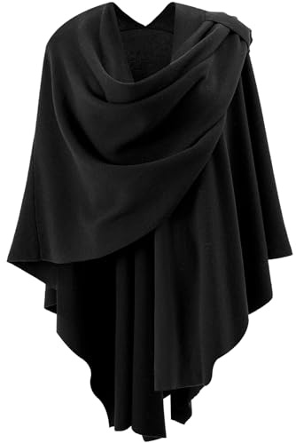 Womens Open Front Poncho Sweater Wrap Topper Knitted Elegant Shawls Cape for Spring Fall Winter,Series 1-Black