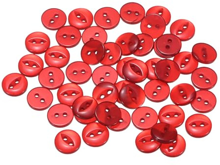 QUARKZMAN 50 Stück Knöpfe 10 mm Harzknöpfe 2 Löcher Rund Bastelknöpfe Kinderknöpfe Klein Babyknöpfe Nähen Mini Buttons zum Annähen T-Shirt Kleidung Scrapbooking Dekorieren, Rot