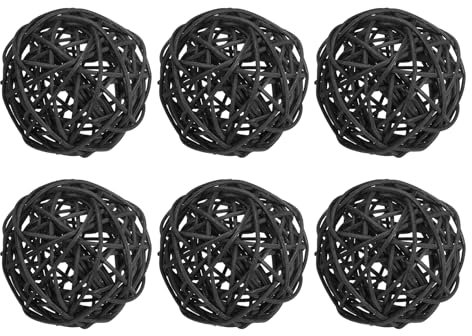 PATIKIL 3 Inch Wicker Rattan Balls, 6 Pcs Decorative Balls for Centerpiece Bowls Wedding Party Home Decor DIY Craft, Black