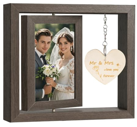 Aolso Cornice Foto in Legno 10x15cm,6 Pollici Cornice Foto in Legno con Ciondolo,Rotante Portafoto Multiplo da Tavolo per 2 Foto,Cornici Vintage Piccole per Famiglia,Portafoto Personalizzato-Nozze