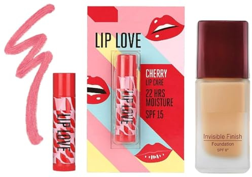 Invisible Finish Spf 8 Cream Light Coverage Foundation For All Skin Types, Shade 01, 25Ml And Sheer Lip Love Chapstick, Spf15, Cherry, 4.5 G