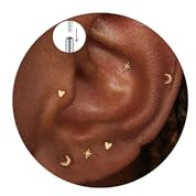 BLUEELM Tragus Piercing Jewelry, Threadless Flat Back Helix Earrings Tiny Moon Star Stud Earrings Cartilage Helix Piercing Jewelry Titanium Flatback Nose Stud Earrings for Women
