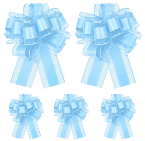 YAWYO 5 Fiocchi Grandi da Tirare, 15 cm, Nastro per Auto da Matrimonio, Fiocchi Blu per Cestini Regalo, Nastro per Matrimonio, Scatole Regalo con Fiori per Auto