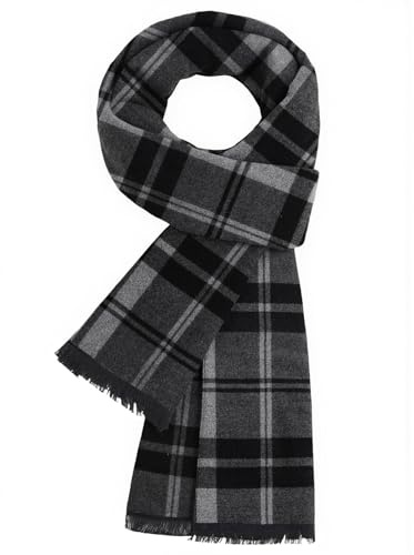 Muwodkdn Echarpe Homme Hiver à Carreaux Chaude Foulards Écossaise pour Hommes Souple Confortable pour l'Automne et l'Hiver 180 * 30CM Gris Clair