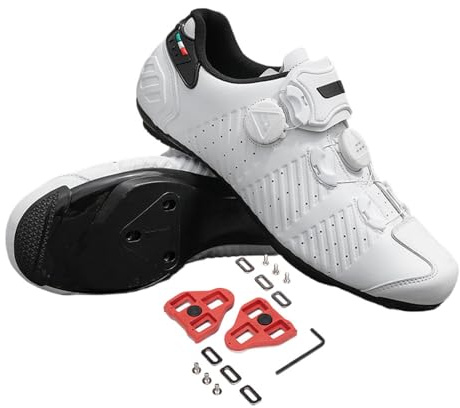 Treer Scarpe Ciclismo Uomo Donna Strada con Tacchetti, Estate Equitazione MTB Road Look/SPD da Ciclismo da Bici, Compatibile con Look Blocco Pedale (Bianco,41)