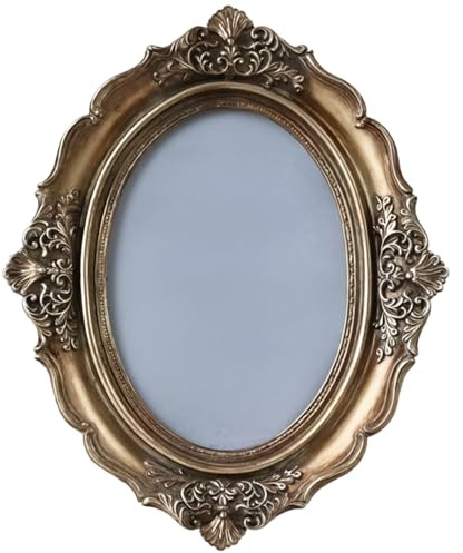 Vestamore Cadre photo bronze antique, cadre ovale vintage en résine avec design baroque, finition dorée luxueuse et protection en verre, parfait pour photos de 13 x 17,8 cm, compact pour affichage