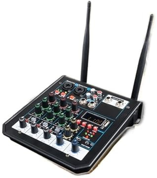 DJ Controller, 4-kanalig ljud-DJ-mixerkonsol med Bluetooth-mixer, trådlös mikrofon for scenstudio