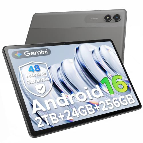 2026 Upgrade Android 16 Tablet 11 Zoll mit Gemini AI, 90Hz TÜV-Augenschutz & Widevine L1, 24GB RAM, 128GB ROM, 2TB erweiterbar, 5G WLAN, T7250 CPU, 8000mAh Akku, Gaming Tablet für Kinder & Erwachsene