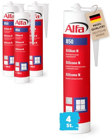 4x Alfa Bau-Silikon 300 ml Steingrau UV- & witterungsbeständig - Qualitäts-Dichtstoff - Fugendichtstoff - Sanitär