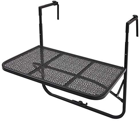 Balkon Klappdeck Hängend Tisch,Verstellbar Balkonhängetisch,60x40cm Metall Klappbar Balkontisch Hängetisch Geländer Klapptisch,Lagerung Eisen Faltbarer Blumenständer Schreibtisch Wandtisch(black)