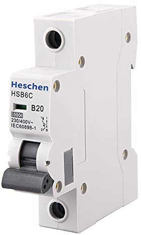 Heschen Leitungsschutzschalter HSB6C, 20 Ampere Strom, 1-polig, Typ B, 6 kA Ausschaltleistung, DIN-Schienenmontage