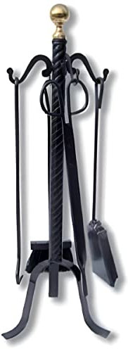 Serviteur/Garniture de cheminée Ensembles d'outils Pince à feu Pelle Brosse en Fer forgé avec Boule dorée Coloris Noir - Hauteur 72cm