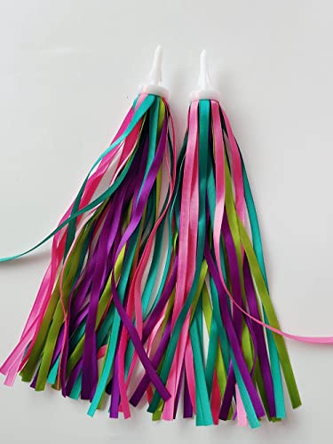 1 paire de serpentins colorés pour enfants - Pour filles et garçons - Guidon coloré - Poignées de vélo - Pompons - Pour décoration de pompons