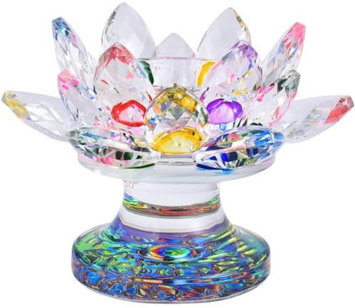 JJQHYC Bougeoir en Cristal Lotus Fleurs de Lotus Chandelier Coloré Bougeoirs Verre Support Bougie Décoration de la Maison