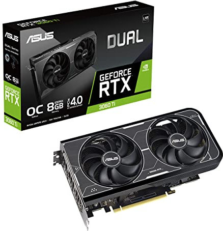 ASUS DUAL NVIDIA GeForce RTX 3060 Ti OC Edition – Carte graphique gaming (8GB GDDR6X, PCIe 4.0, HDMI 2.1, DisplayPort 1.4a, 2 x ventilateurs axiaux, deux slots, technologie 0dB)